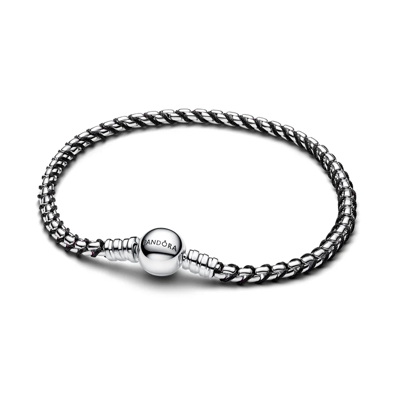 Pandora Moments Bracelet Black Cord Box Chain 593816C02