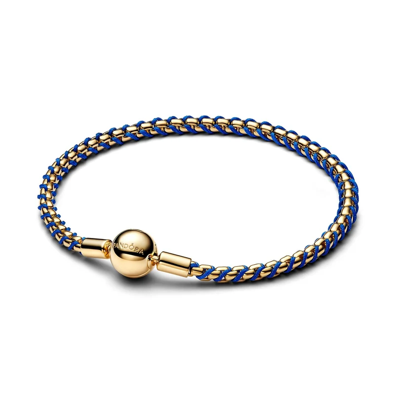 Pandora Moments Bracelet Chaîne Blue Cord Plaqué Or 563816C02