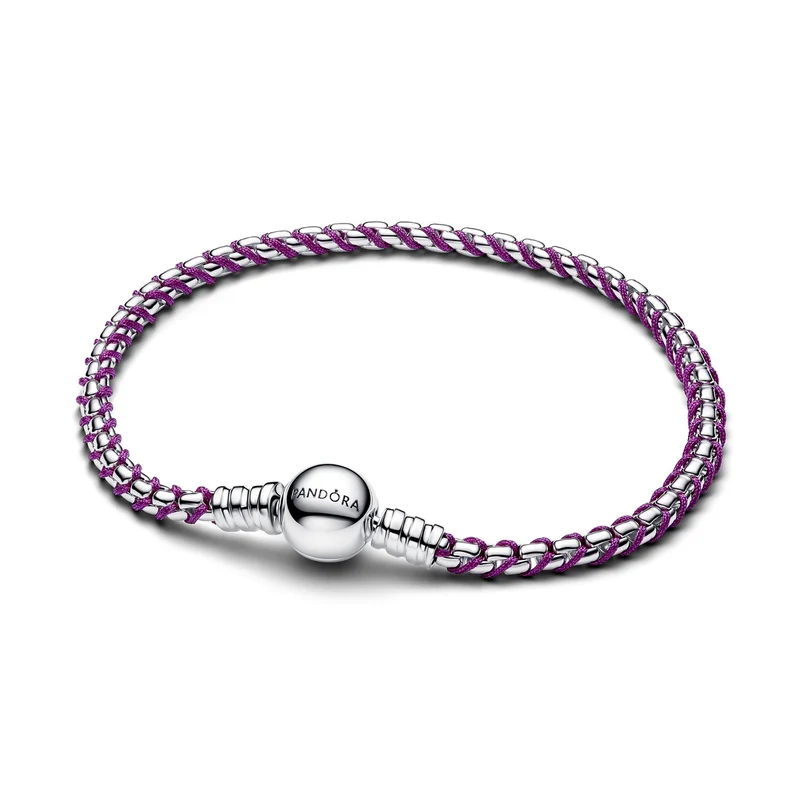 Pandora Moments Bracelet Purple Cord Box Chain 593816C03