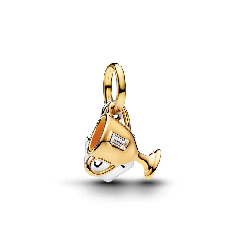 Pandora Moments Double Charm Pendant Trophée Gravable Enamel Cubic Zirconia Plaqué Or 764715C01
