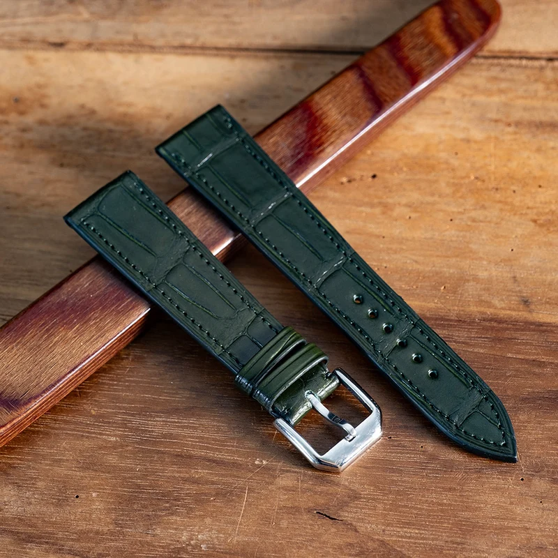 Bracelet alligator vert anglais écailles carrées