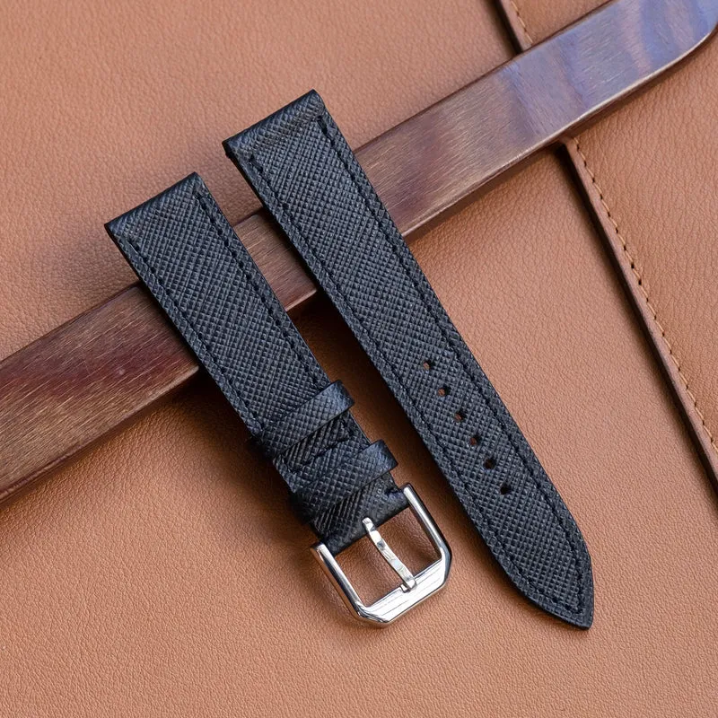 Bracelet de montre cuir Saffiano noir
