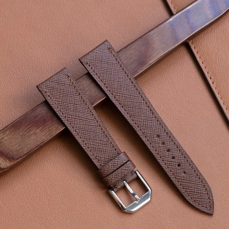 Bracelet de montre cuir saffiano brun