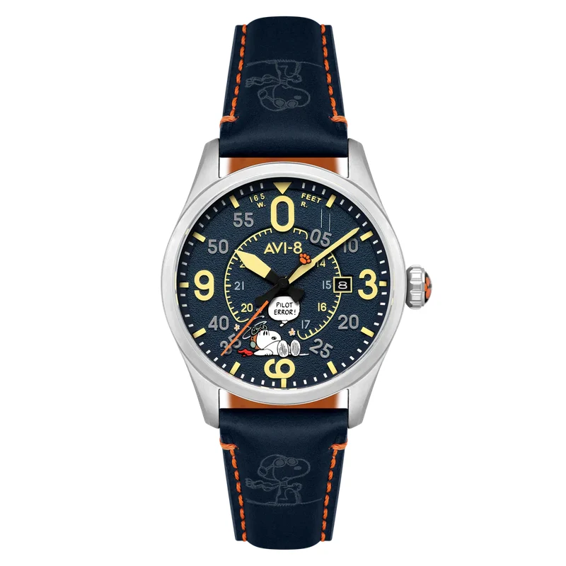 Montre Avi-8 Spitfire Smith Automatic Snoopy Peanuts Flying Ace Pilot Error Blue Blunder