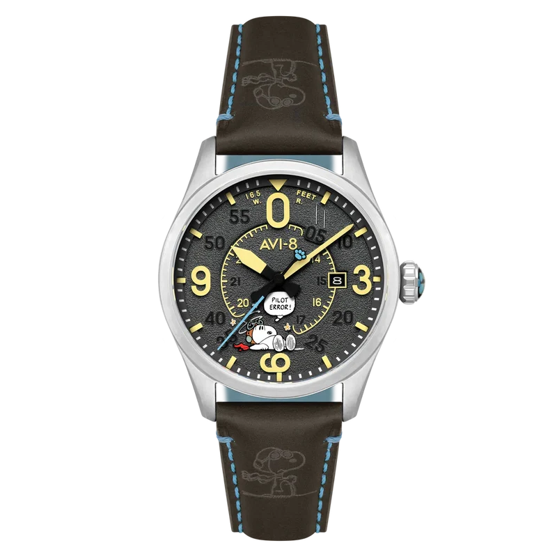 Montre Avi-8 Spitfire Smith Automatic Snoopy Peanuts Flying Ace Pilot Error Cloudy Confusion