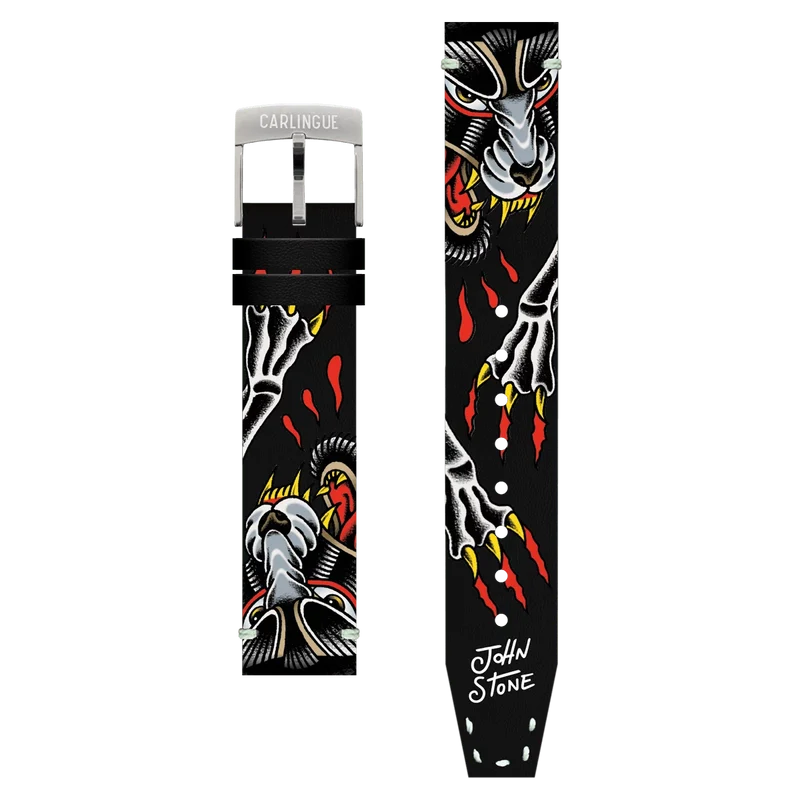 Bracelet Montre CARLINGUE Cuir Imprimé - Black Wolf Tattoo X J. Stone BLACKWOLF18