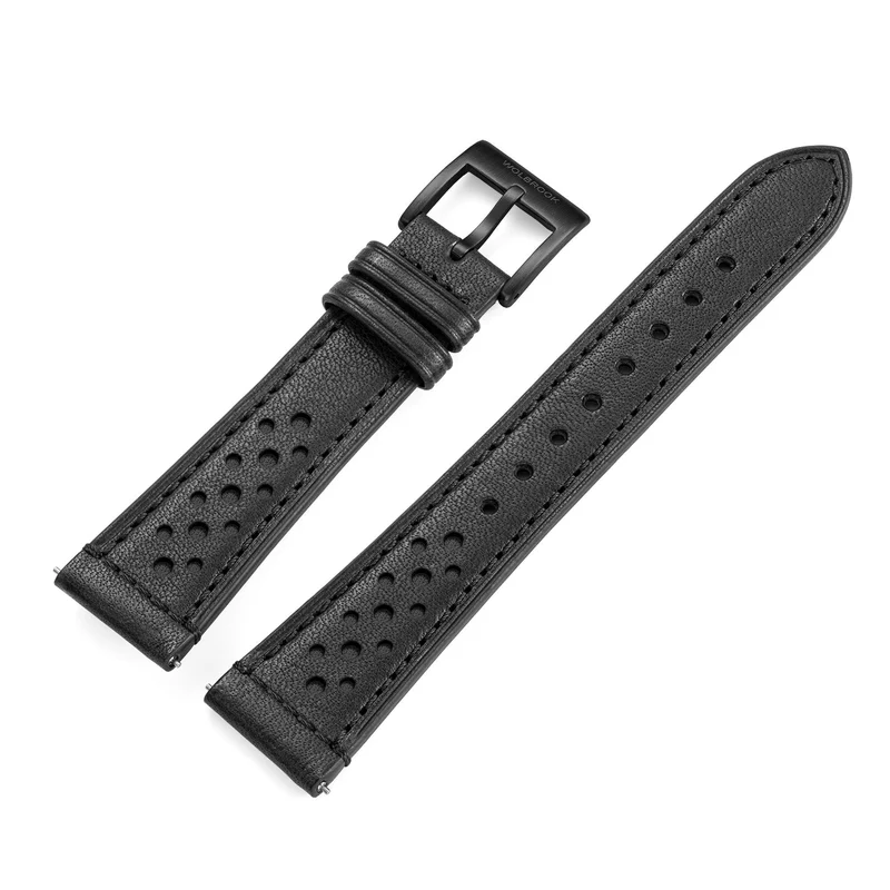 Two-Piece Black Rally Leather Strap & Black PVD Buckle for Racing Watch