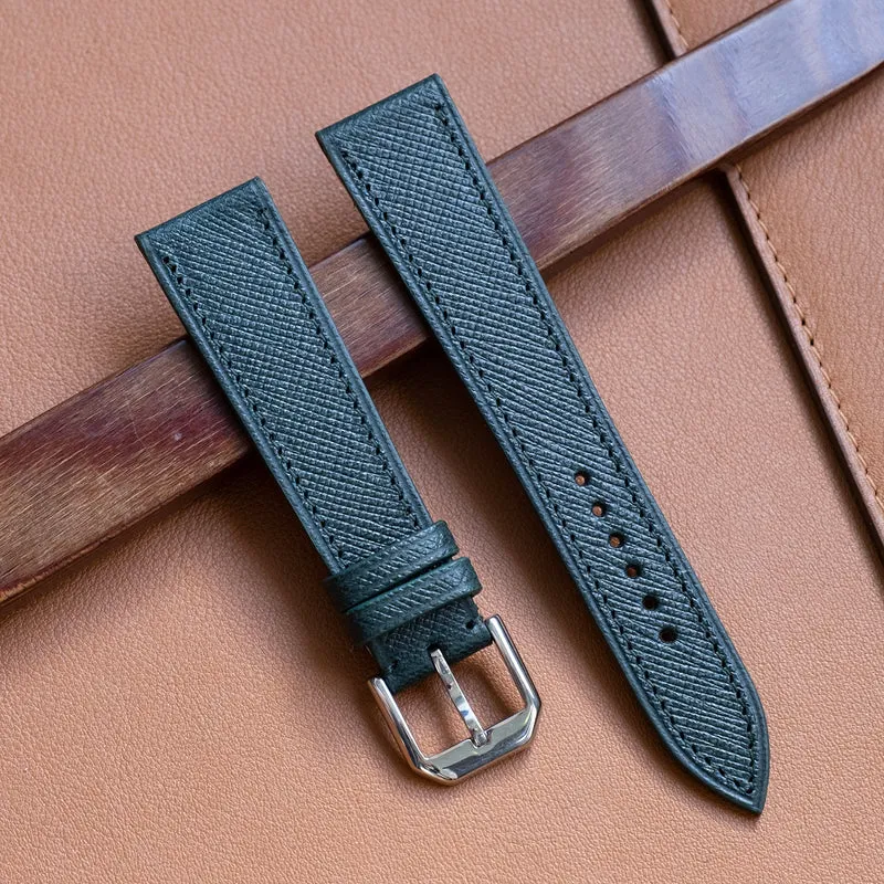 Bracelet de montre cuir saffiano vert Anglais