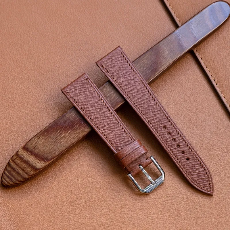 Bracelet de montre cuir saffiano fauve