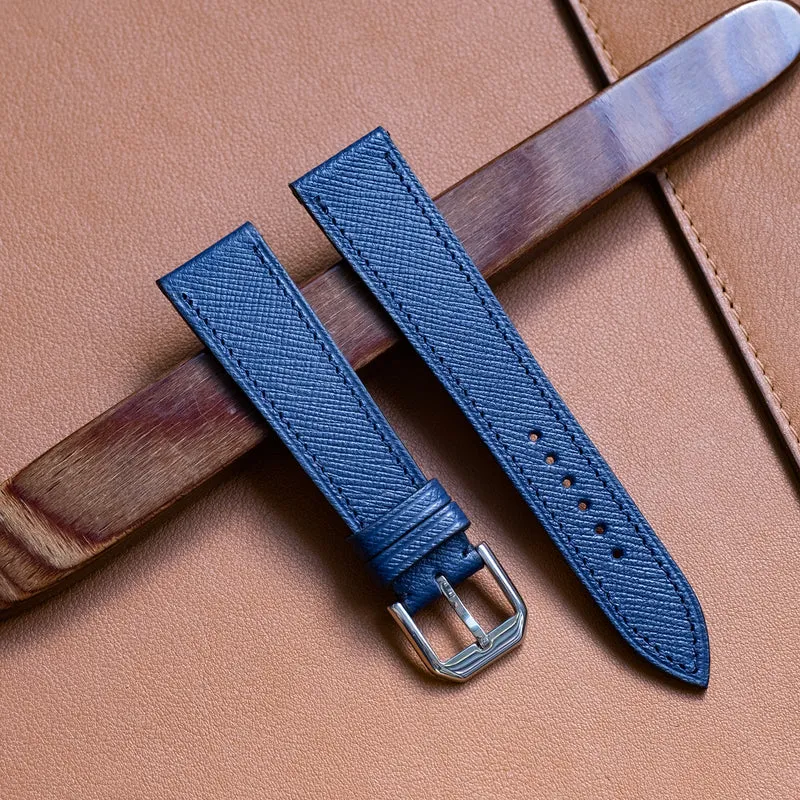 Bracelet de montre cuir saffiano bleu