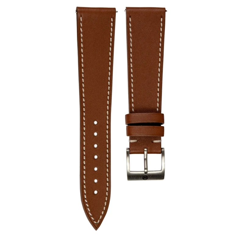 Monochrome - Smooth Calfskin Watch Strap - Cognac (White Stitch)