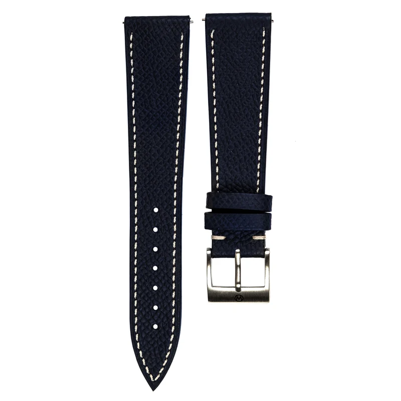 Monochrome - Grained Calfskin Watch Strap - Dark Blue (White Stitch)