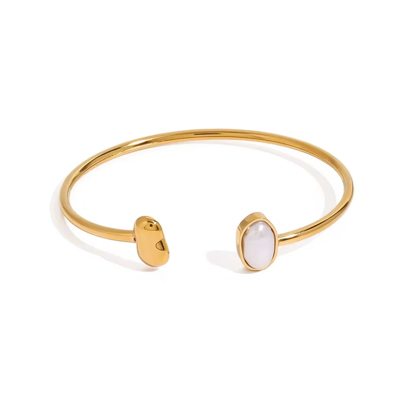 Bracelet jonc doré ajustable en acier chirurgical effet nacré - L'Or Didon