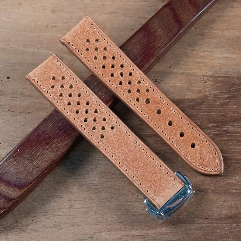 Bracelet racing Tuscany camel compatible boucle déployante omega