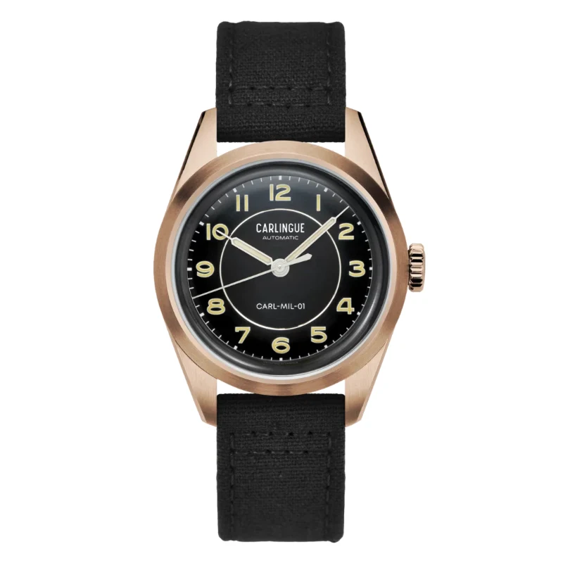 Montre CARLINGUE Military 01 Noir PVD Or Rose CT-003-B-RG