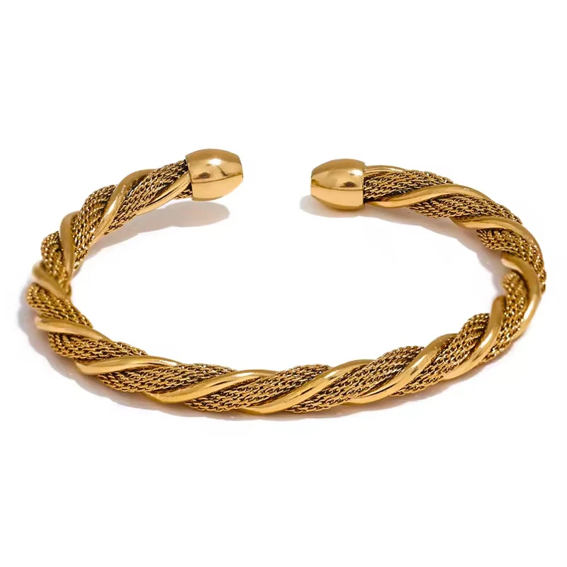 Bracelet jonc torsadé doré ou argenté - Acier inoxydable- L'Or Didon