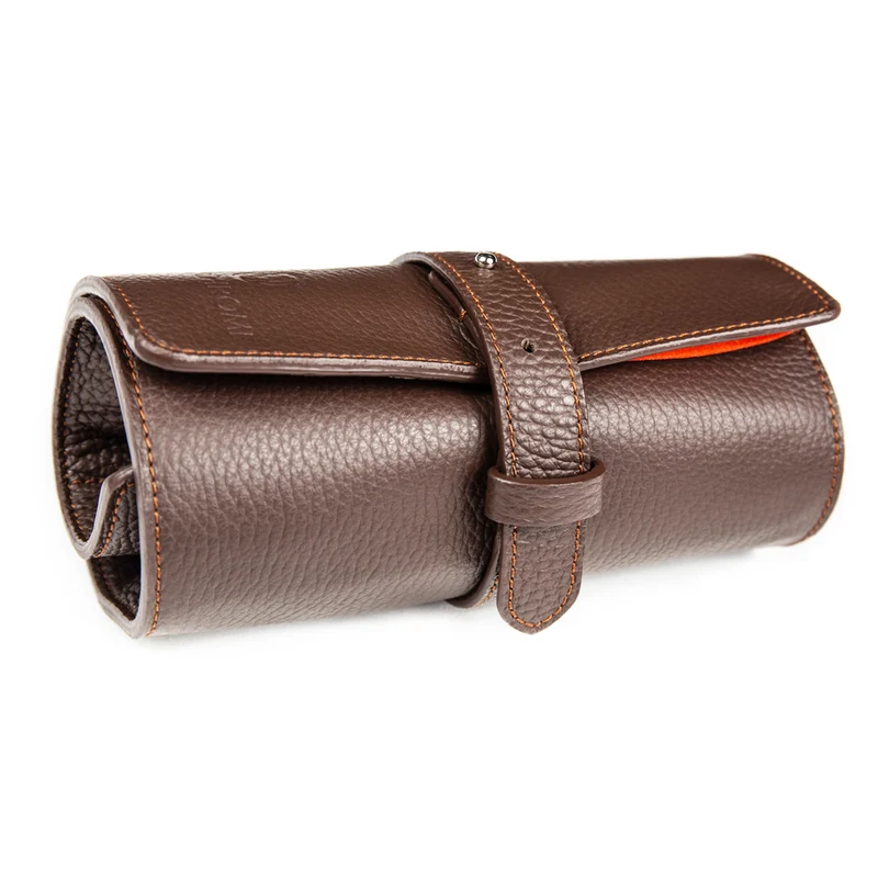 Monochrome - Rouleau de montre en cuir - Marron foncé et orange