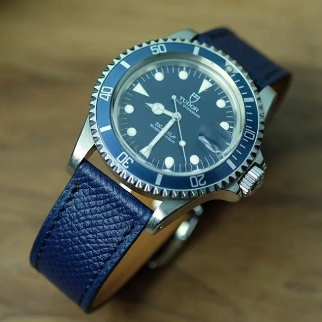 Bracelet de montre veau grainé bleu roy