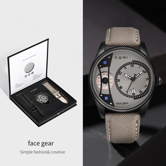 TOMI T-105 Face Gear Luxury Watch – Dual Strap Edition with Date Display & Premium Gift Box