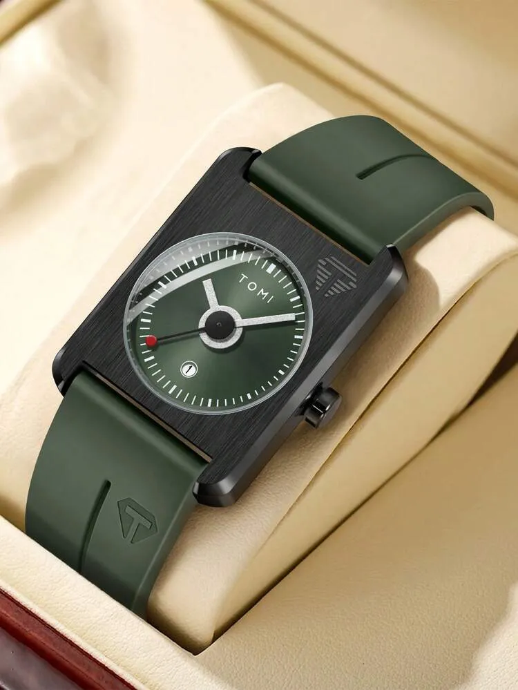 TOMI T-022 Tank Model Quartz Watch – Magnetic Lock Silicone Strap with Date Display