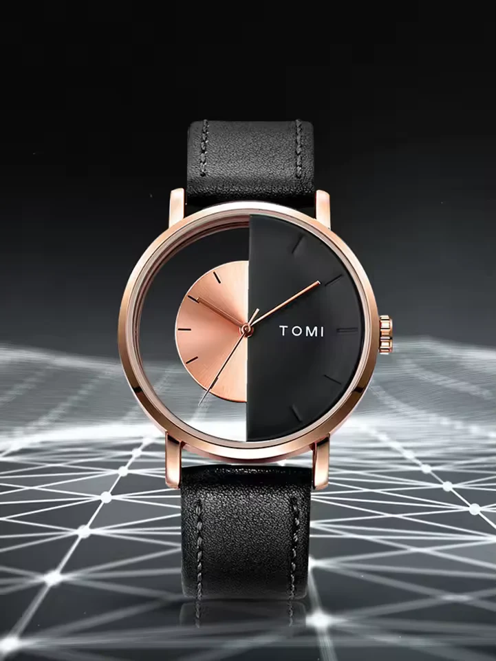 TOMI T-080 Unisex Watch Half Transparent Leather Strap