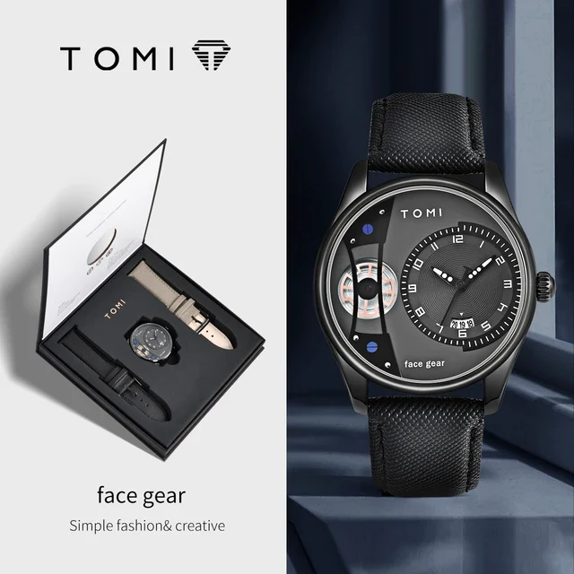 TOMI T-105 Face Gear Luxury Watch – Dual Strap Edition with Date Display & Premium Gift Box