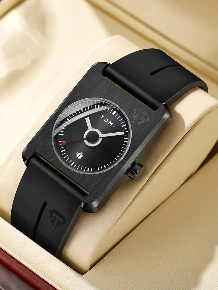TOMI T-022 Tank Model Quartz Watch – Magnetic Lock Silicone Strap with Date Display