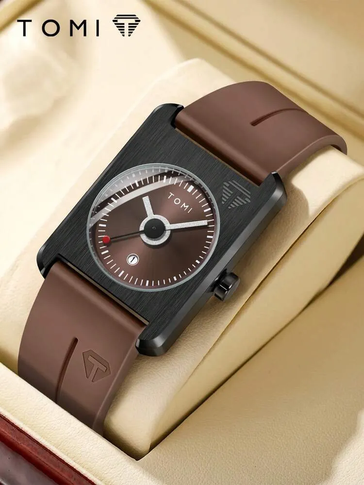 TOMI T-022 Tank Model Quartz Watch – Magnetic Lock Silicone Strap with Date Display