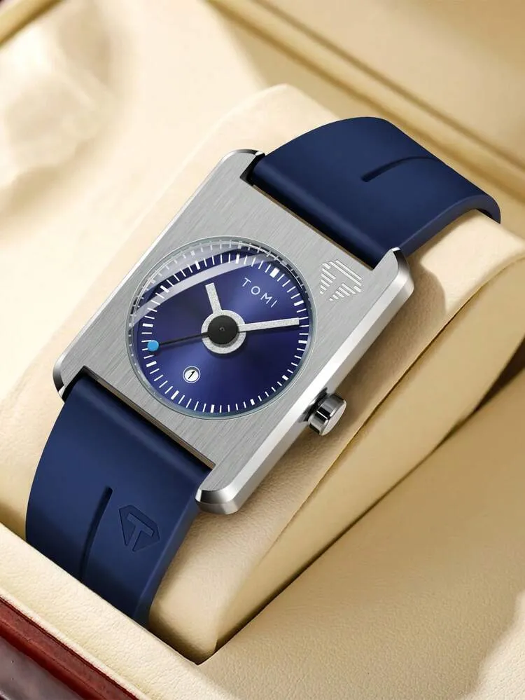 TOMI T-022 Tank Model Quartz Watch – Magnetic Lock Silicone Strap with Date Display