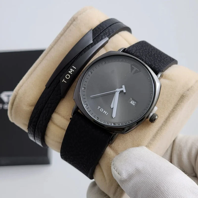 TOMI T-044 Luxury Watch with Bracelet – Quartz Date | Premium Gift Box Watch+Bracelet