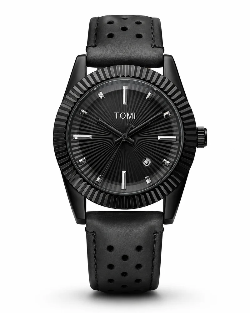 TOMI T-098 Men's Watch Date Quartz Round Shape Dial Leather Straps