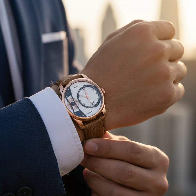 TOMI T-105 Face Gear Luxury Watch – Dual Strap Edition with Date Display & Premium Gift Box