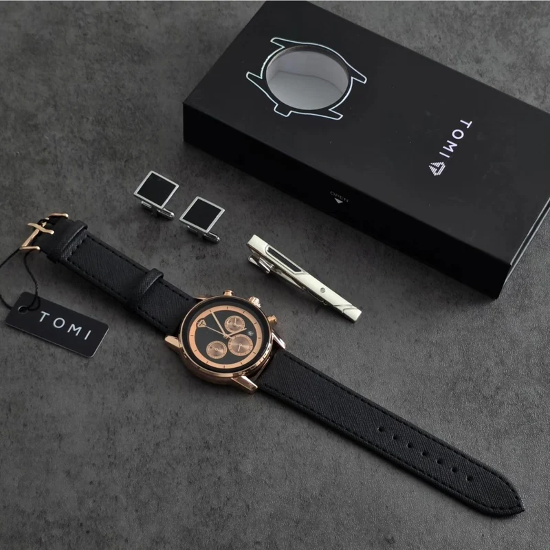 TOMI T-603 S6 Series Luxury Business Chronograph Watch Cufflinks Tie Pin