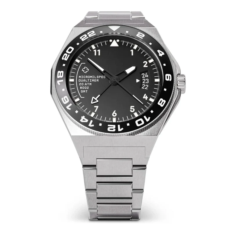 Montre Micromilspec Dualtimer Pilot GMT Black Dial