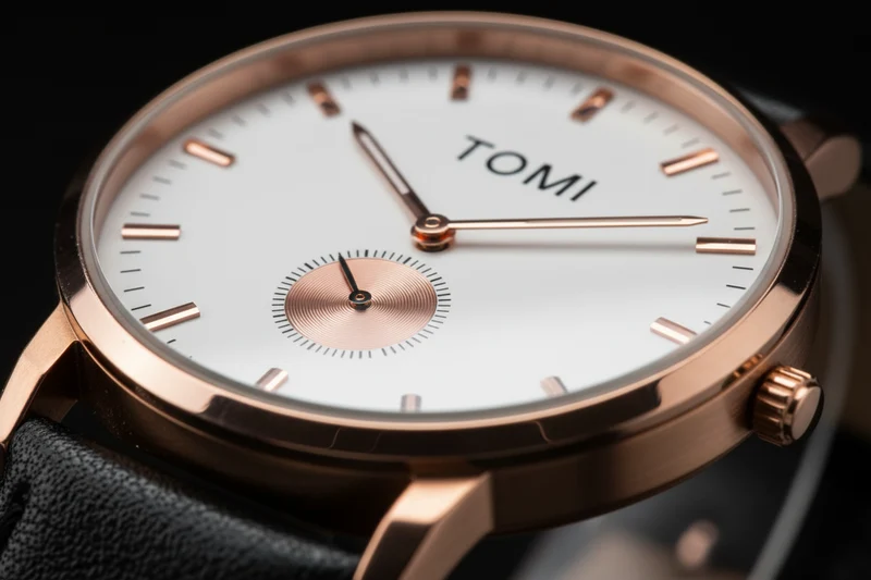 TOMI T-073 Luxury Slim Dial Watch Side Second Quartz Leather Strap