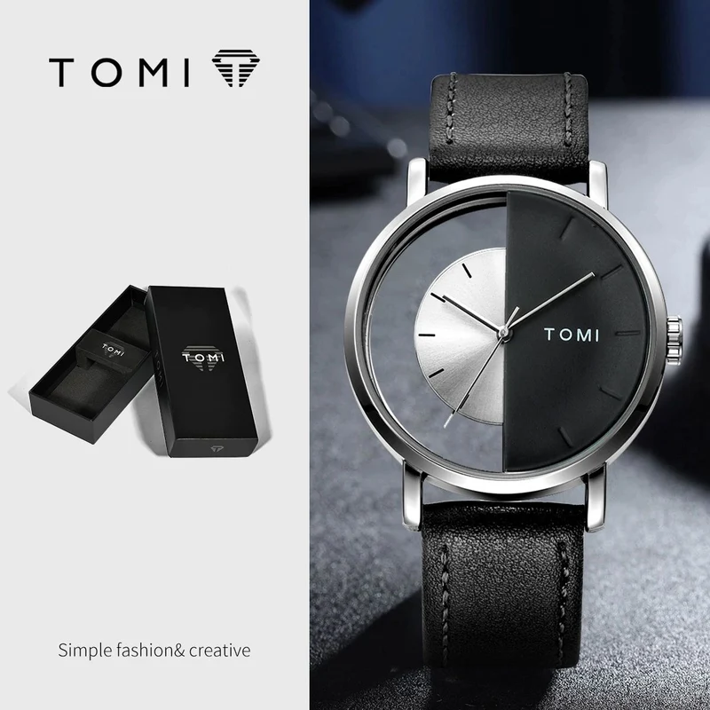 TOMI T-080 Unisex Watch Half Transparent Leather Strap