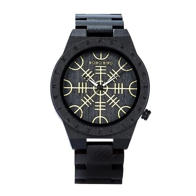 Montre en bois homme et femme aegishjálmur