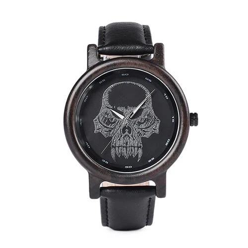 Montre en bois homme et femme tête de mort