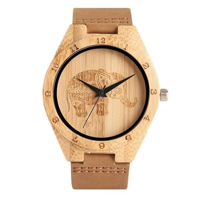 Montre en bois homme et femme élephant