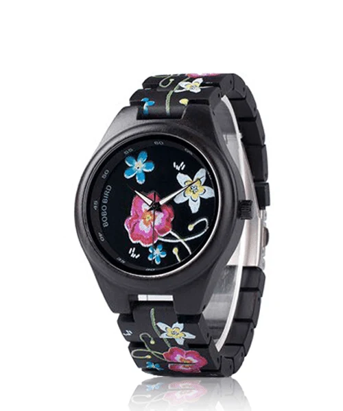 Montre en bois femme be broderie