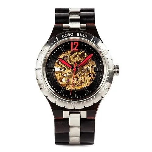 Montre en bois homme silver gold