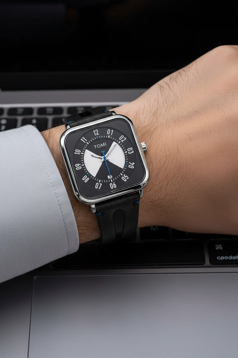 TOMI T-094 Men’s Luxury Quartz Watch with Square Date Dial