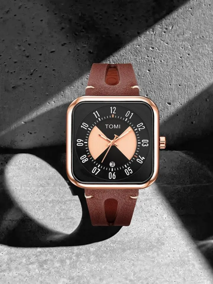 TOMI T-094 Men’s Luxury Quartz Watch with Square Date Dial