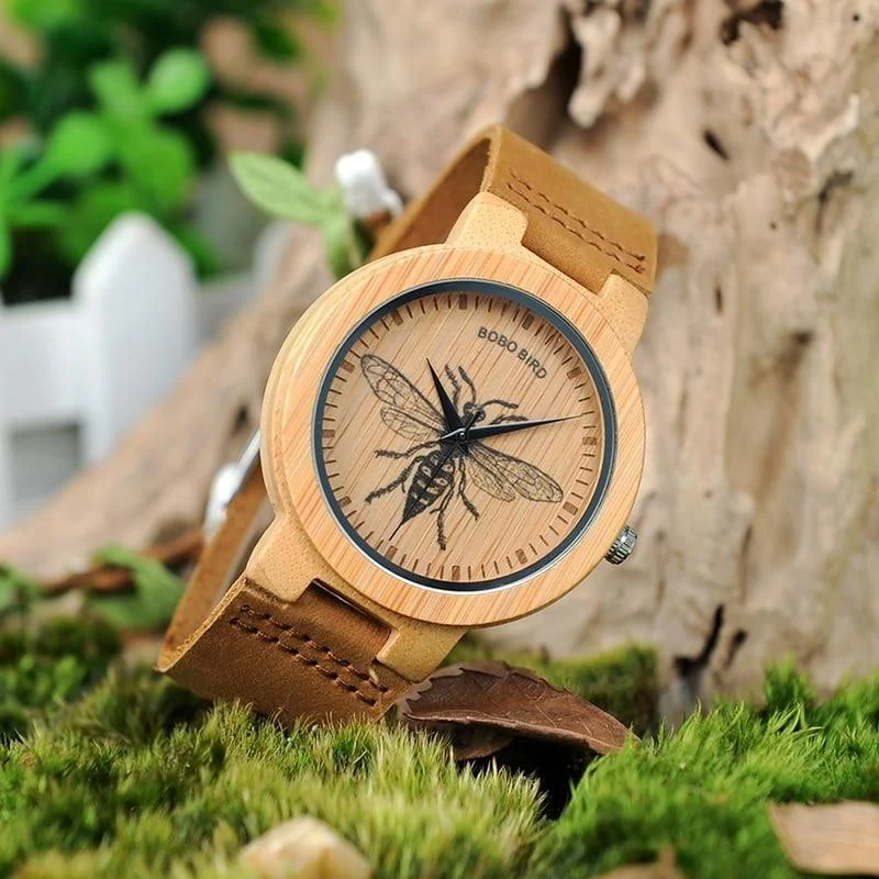 Montre en bois homme abeille