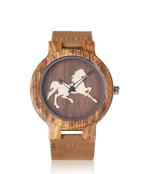 Montre en bois homme et femme cheval