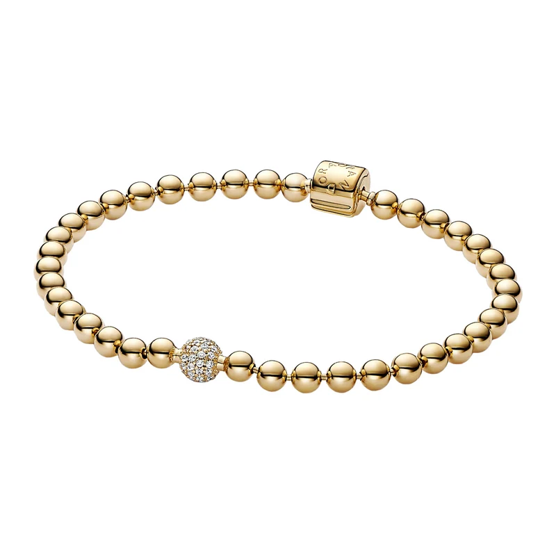 Pandora Signature Beads & Pavé Bracelet 568342C01-21with14 Carat Gold Plating