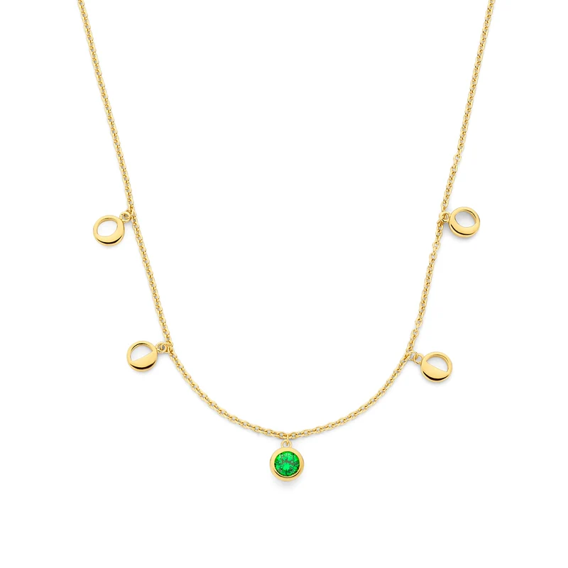 Violet Hamden Luna Collier en Argent 925 Sterling Plaqué Or avec Lunes et Pierre de Zircon Vert VH340042
