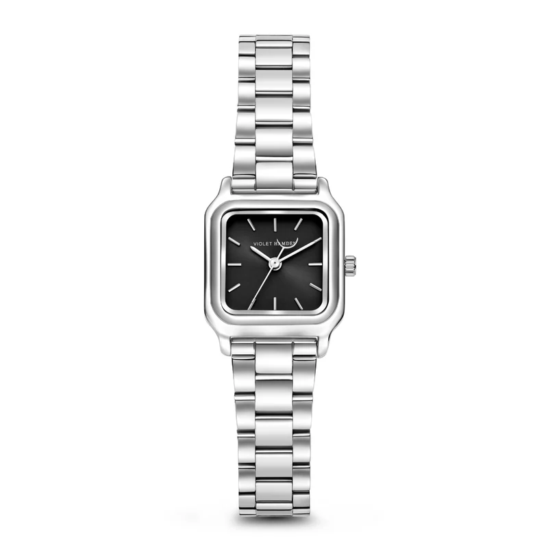 Violet Hamden Dawn Base Montre Carrée Femme Argentée et Noire VH09042