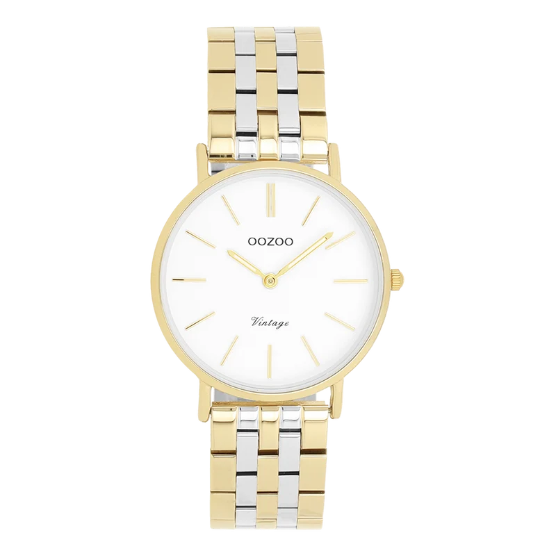 OOZOO Vintage Montre Femme Dorée et Blanche C20407