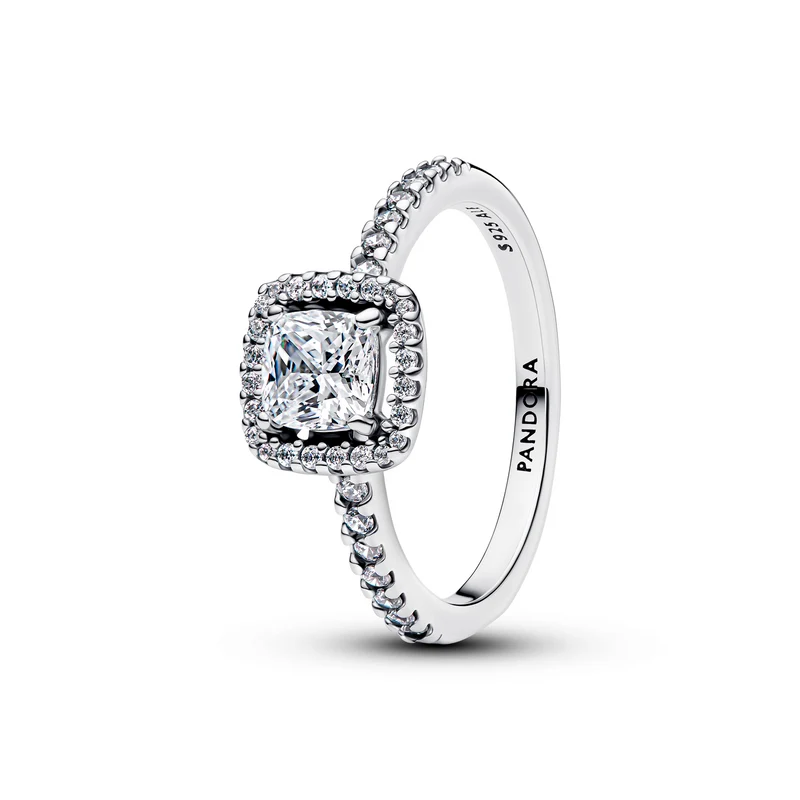 Pandora Timeless 925 Sterling Silver Sparkling Square Halo Ring 193555C02-52